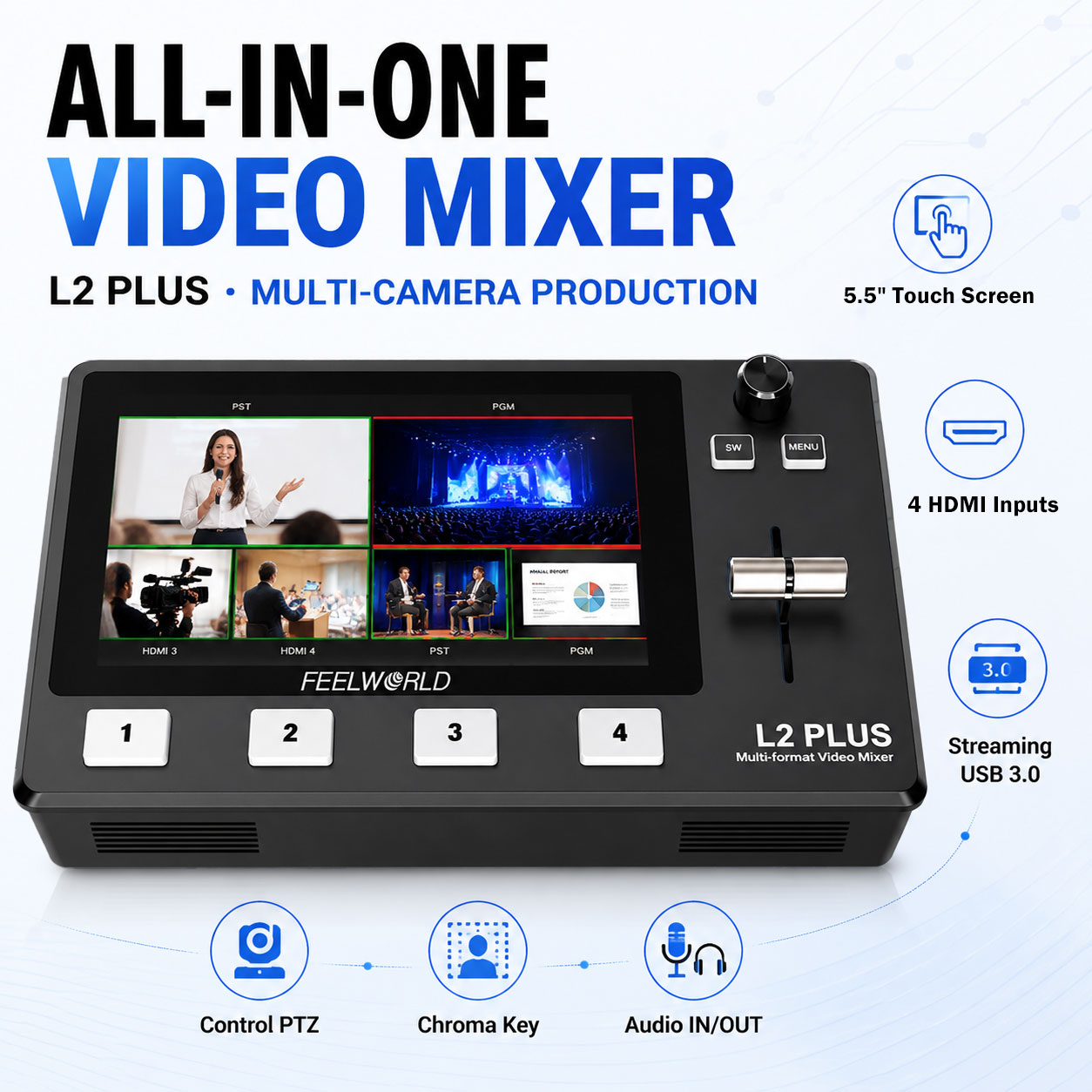 FEELWORLD L2 PLUS Multi-Camera - Audio Mixer 4 Channel review and price